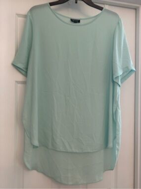Topshop Mint Green Scalloped Top Short Sleeve Round Neck Size 12